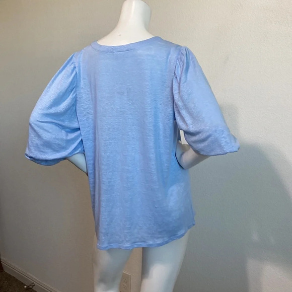 J.Jill NEW Puff Sleeve Top 100% Linen Flowy Elbow Sleeve Round Neck Size Large - Picture 6 of 10